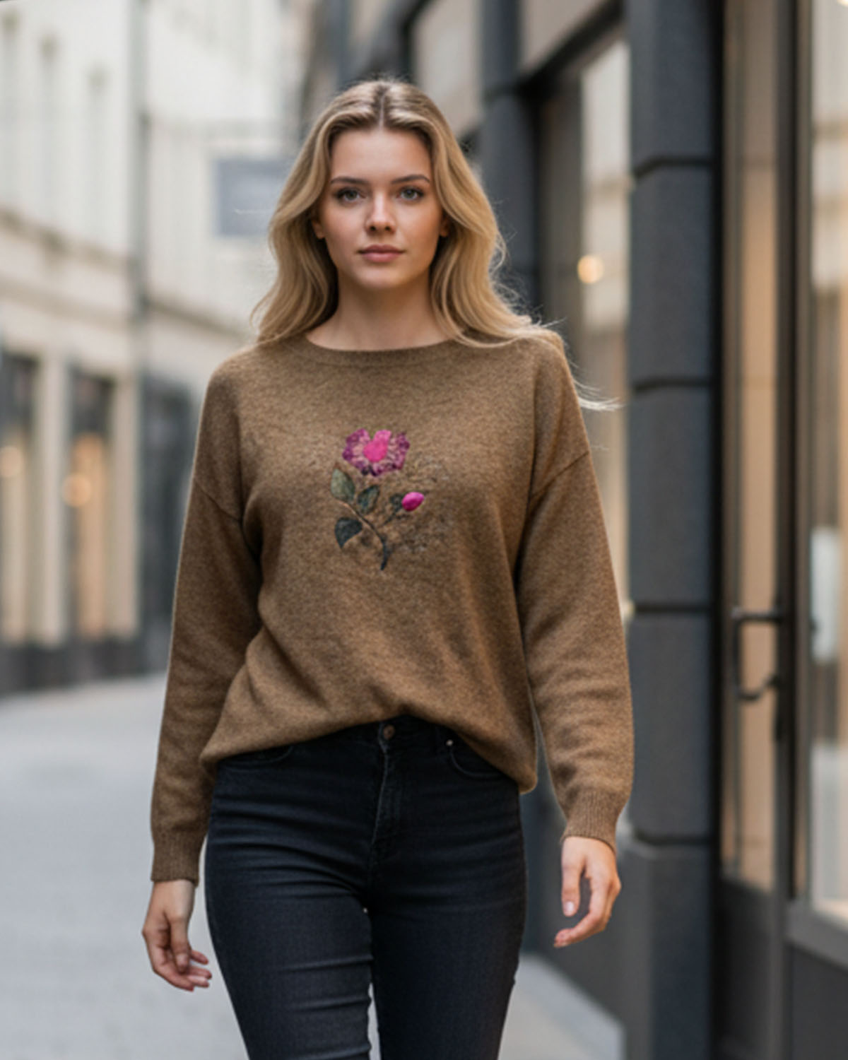 Pruun kampsun lillega